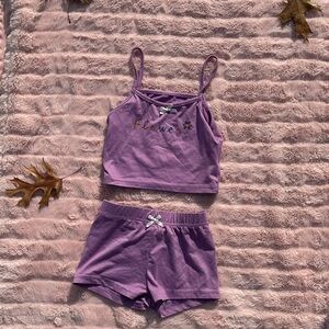 Purple Floral Embroidered Pajama Set